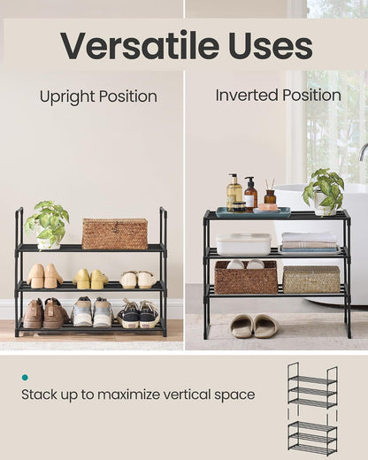 SONGMICS Shoe Rack, 6-Tier Shoe Organizer, Metal Storage Shelf, Upright or Upside Down, for 24-30 Pairs, Stackable, for Entryway, 11.8 x 36.2 x 42.7 Inches, Black ULSA306BH01
