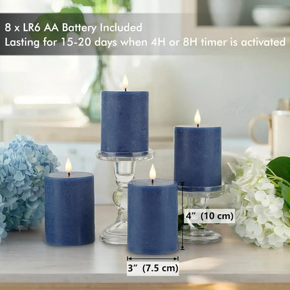 Fanna Flameless LED Pillar Candles with Timer for Wreath, Battery Operated Rustic Wax Candles with Remote for Christmas, 8 Batteries Included - Set of 4 (D 3" x H 4") - Ivory