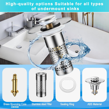 Bathroom Sink Stopper 2Pcs,Sink Drain Strainer,Hair Catcher with Removable Stainless Steel Filter Basket,Universal Sink Plug,Suitable for Most Sinks,Washbasin,Bathtubs