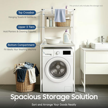 Over the Washer and Dryer Storage Shelf 3-Tier (White+ Log) | Over Washer and Dryer Shelves, Sturdy Mdf & Iron Frame, 22lbs per Tier, Anti-Wobble Feet Space-Saving for Laundry Room