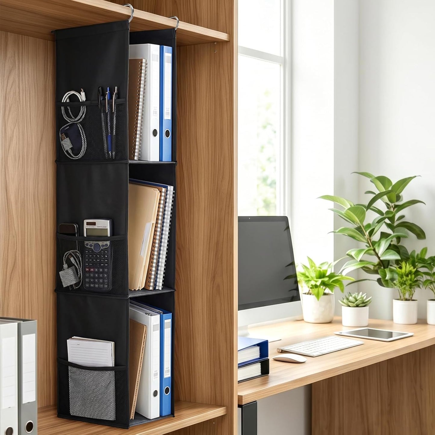 3-Shelf Hanging Locker Organizer for School, 600D Oxford Fabric Locker Shelf Organizer with 6 Mesh Side Pockets, Portable Hanging Storage for Work, Gym, and Closet Lockers