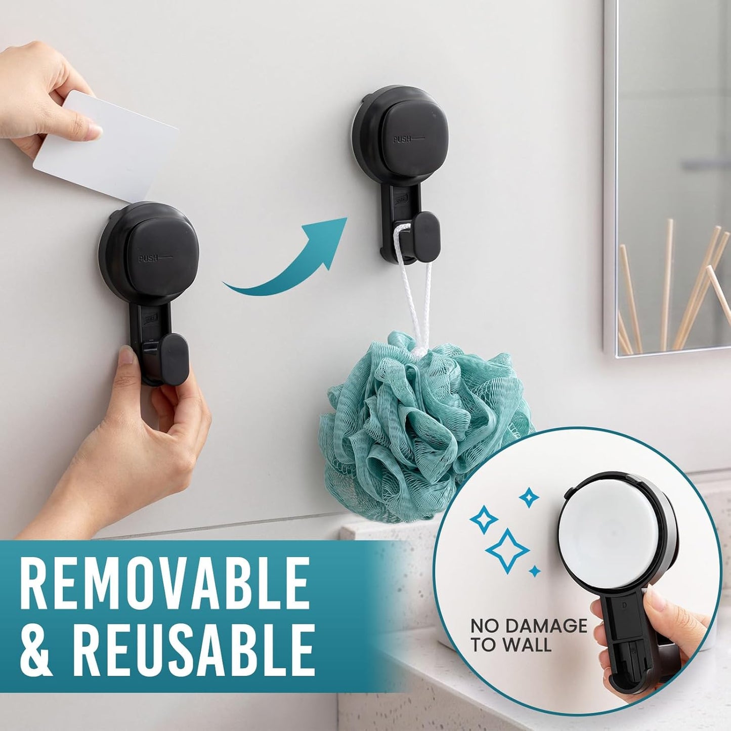 TAILI Suction Cup Razor Holder for Shower Wall 2 Pack, Versatile Suction Cup Hooks for Razor, Towel, Loofah, Squeegee, Cell Phone, Removable Damage-Free Hanging Shower Hook, Shaver Holder, Black