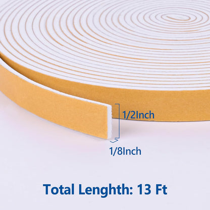 Self Adhesive Foam Tape Weatherstrip 1/2in x 1/4in x 42Ft High Density Foam Insulation Strips Foam Seal Weather Stripping with Strong Adhesive for Door and Window Sound Isolation Soundproofing, White