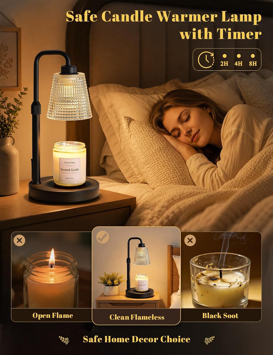 Candle Warmer Lamp with Timer Dimmable, Wax Warmer for Scented Jar Candles, Adjustable Height Candle Lamp for Home Decor, Birthday Gifts for Women Mom House Warming Gifts, Matte Black