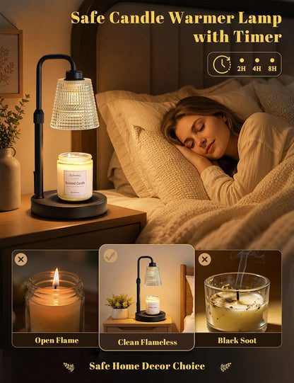 Candle Warmer Lamp with Timer Dimmable, Wax Warmer for Scented Jar Candles, Adjustable Height Candle Lamp for Home Decor, Birthday Gifts for Women Mom House Warming Gifts, Matte Black