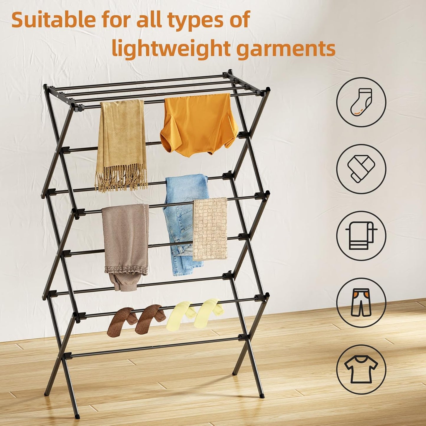 Drying Rack Clothing, 3-Tier Clothes Drying Rack Foldable, Antirust Laundry Drying Rack Collapsible Use for Indoor & Outdoor, 11.8" D x 34.6" W x 35.4" H, White