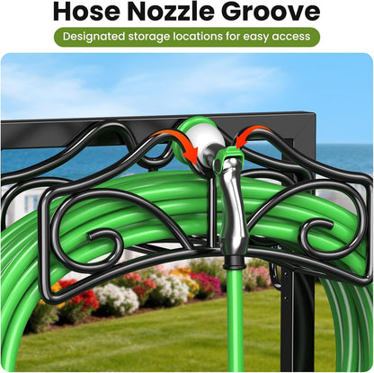 Keten Garden Hose Holder, Detachable Metal Water Hose Holder Stand, Heavy Duty Freestanding Garden Hose Reel Rack and Hose Storage Organizer for Outside Yard