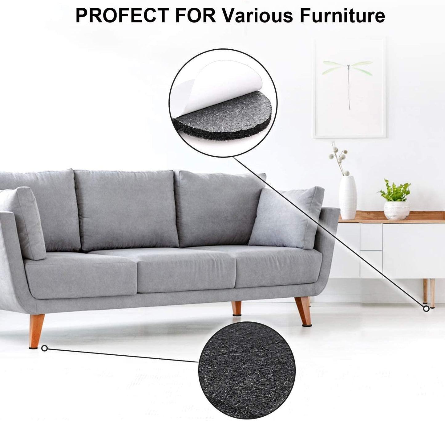 Yelanon Felt Furniture Pads for Hardwood Floors -36 Pcs 2" Premium Floor Protectors for Furniture, Felt Pads for Chair Legs, Black