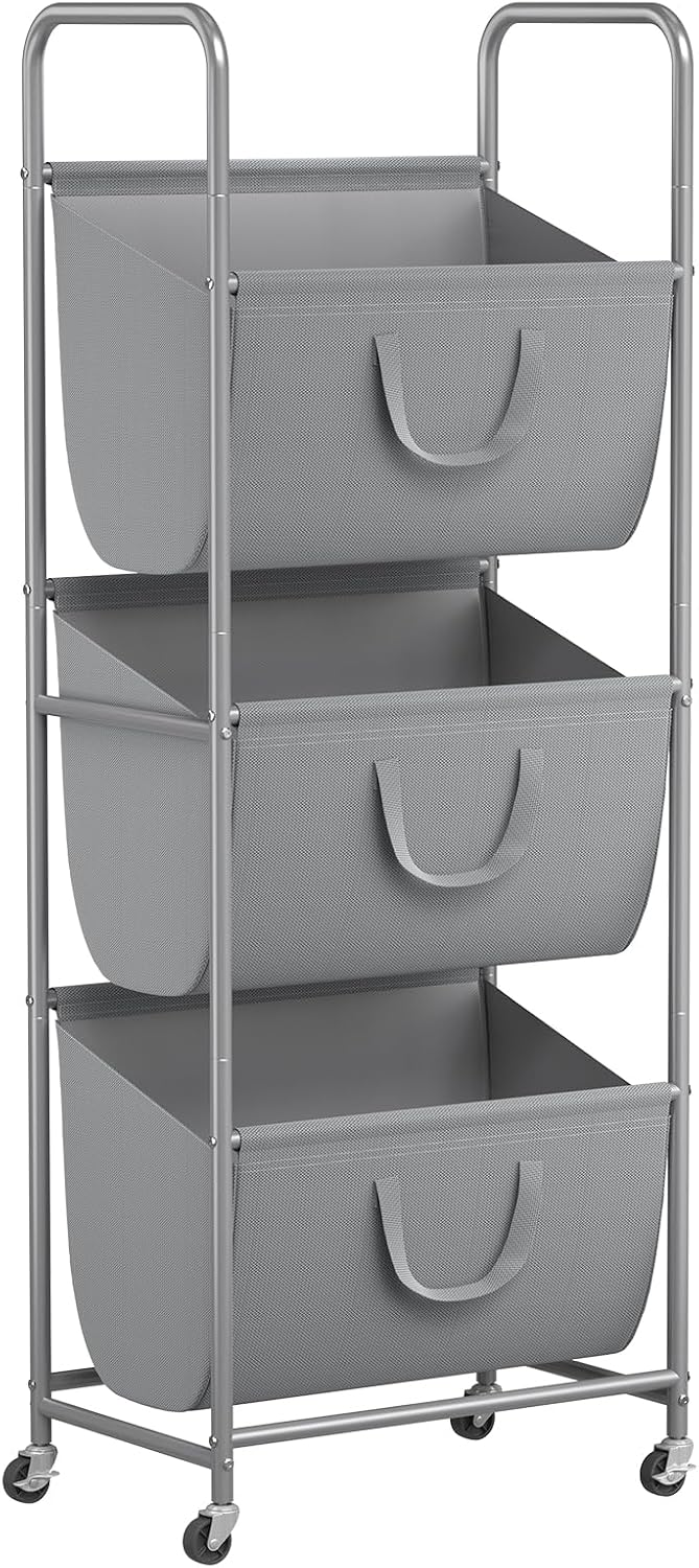 ELYKEN 120L Vertical Rolling Laundry Hamper with Removable Bags, 3 Section Laundry Baskets with Wheels, Space-Saving 3 Tier Laundry Sorter for Small Spaces, Dorm, Bedroom, Bathroom, Laundry Room