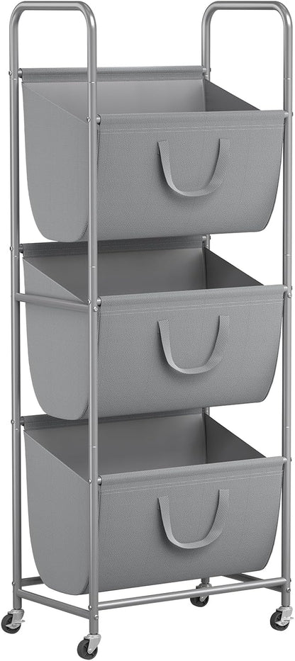 ELYKEN 120L Vertical Rolling Laundry Hamper with Removable Bags, 3 Section Laundry Baskets with Wheels, Space-Saving 3 Tier Laundry Sorter for Small Spaces, Dorm, Bedroom, Bathroom, Laundry Room