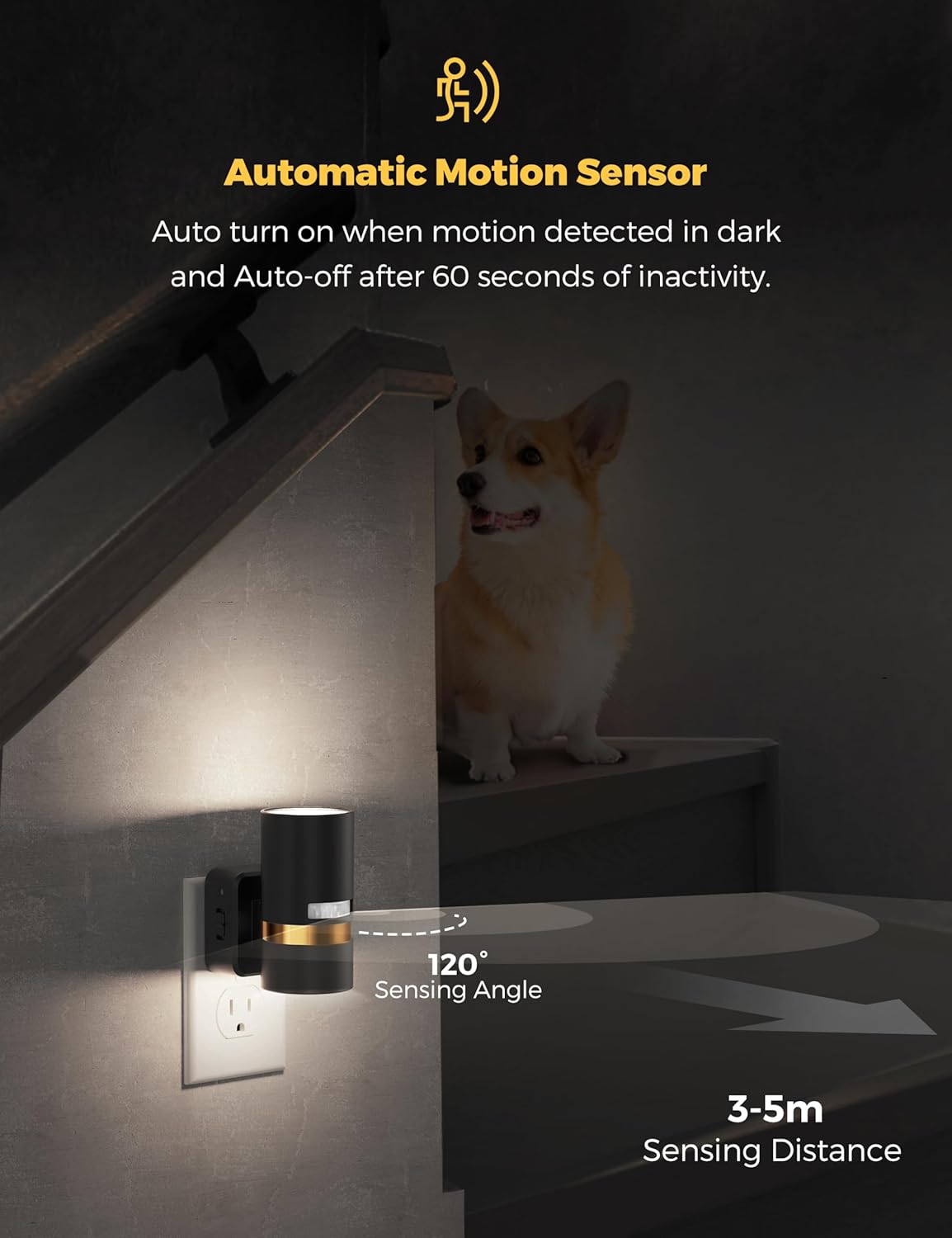 L LOHAS LED Motion Sensor Night Light Plug in, Night Lights Plug into Wall with Adjustable Brightness, 1600K Amber Light, 1W Energy-Saving Nightlight for Bathroom Bedroom Kitchen Hallway, 2 Pack