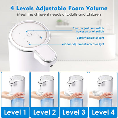 XINKORA Automatic Foaming Soap Dispenser, Touchless Foam Hand Soap Dispenser for Bathroom, 4-Level Adjustable,13.5oz/400ml, Wall Mounted, Rechargeable