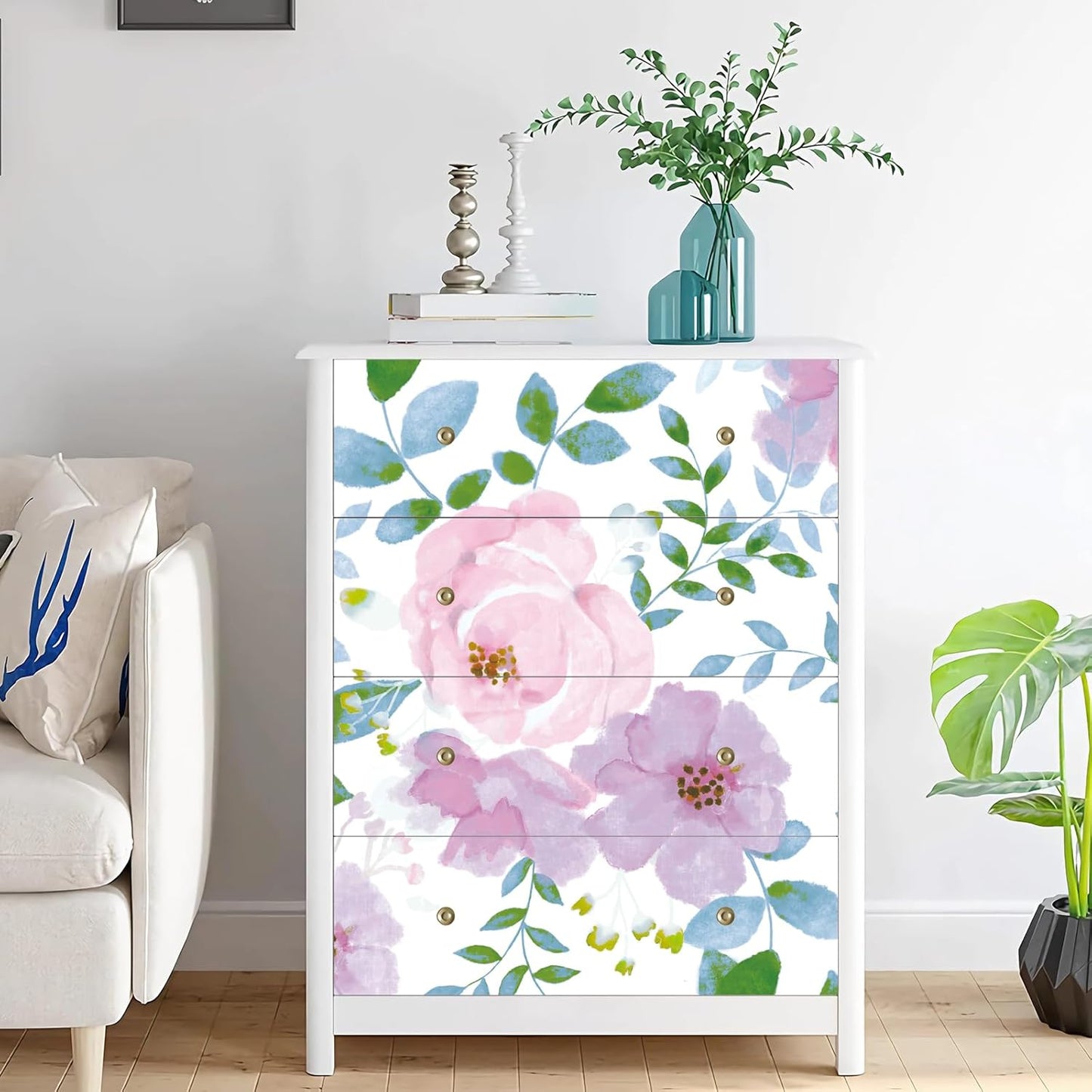 Removable Peel and Stick Wallpaper Boho 17.5 x 118 in Floral for Bedroom Bathroom Easy Peel Off Stick on Wallpaper Contact Paper Renter Friendly Wall Paper