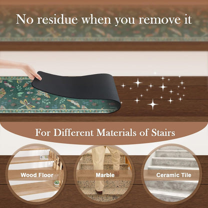 OJIA Insect Print Stair Treads Non Slip Stair Runners for Wooden Steps Indoor, 15PCS 8"x30" Rubber Backing Carpet Treads for Wood Stairs Staircase Step Treads for Kids & Dogs, Stair Covers, Black