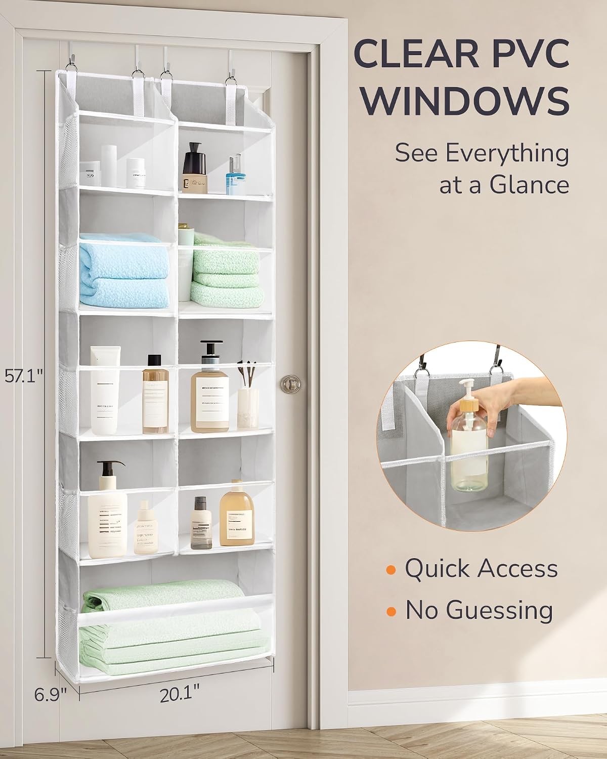 ULG Over the Door Organizer, 5-Tier Extra Large Hanging Storage with 10 Mesh Pockets, 100 lbs Capacity, Heavy Duty Door Organizer for Closet, Bedroom, Nursery Storage, Beige