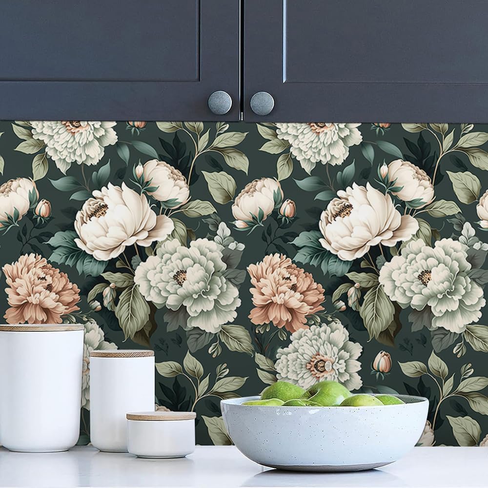 18"x236" Boho Cream/Brown Daisy Flower Peel and Stick Self Adhesive Wallpaper Removable Contact Paper Stick on Easy Peel Off Wall Paper for Kitchen Bedroom Bathroom Renter