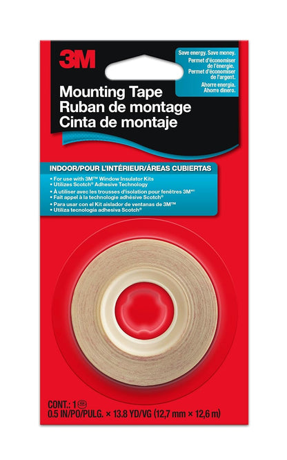 3M Window Film Mounting Tape, 1/2" in x 13.8 yd Roll, For Use with 3M Window Insulator Kits, Use on Painted Wood, Aluminum, and Vinyl-Clad Molding and More, Indoor Use, Easy to Apply (2145C)