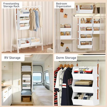 Hanging Closet Organizer Extra Large, Clothes Hanging Shelves for Closet with Divider, Collapsible Closet Storage System, Fabric Closet Hanging Organizer for Home, Dorm, Rv, ,Handbags, Underwear, Sock