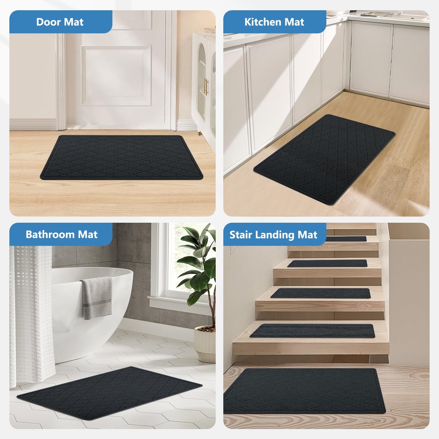 KOOTETA Stair Treads for Wooden Steps Indoor, 15 Pack 8" X 30" Non Slip Carpet Stair Treads with Reusable Adhesive for Kids Elders and Dogs, Surface Polyester TPR Backing Stair Runner Rugs, Dark Grey