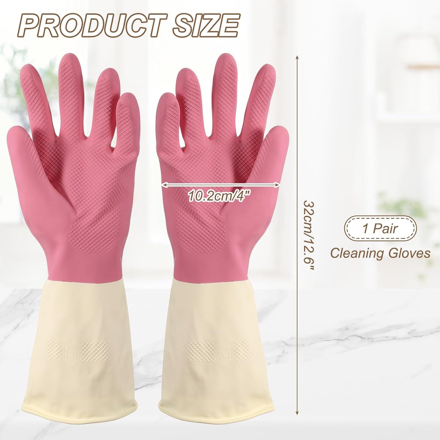 uxcell Rubber Cleaning Gloves, Reusable Household Dishwashing Long Rubber Gloves with Non-slip Grip