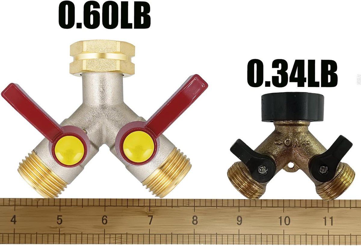 EJW Hose Splitter, 2 Way Hose Splitter, Garden Hose Splitters,Faucet Splitters, Outdoor Faucet Splitter, 2 Way Hose Connector,Brass Splitter, 3/4” GHT Threads.