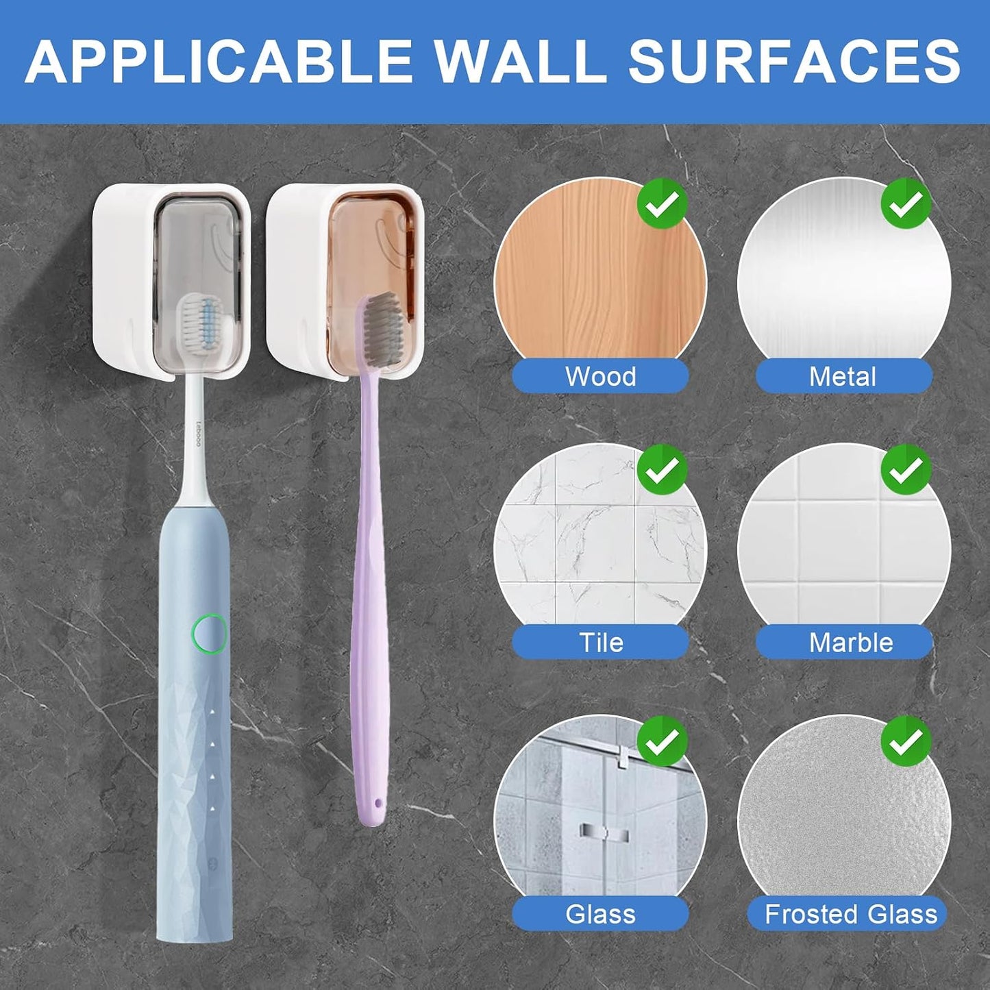 6 PCS Toothbrush Holders Wall Mounted with Cover, Upgrade Single Slot Tooth Brush Holder for Bathroom, Self Adhesive Toothbrush Dispenser Storage Organizer for Shower, Family and Travel