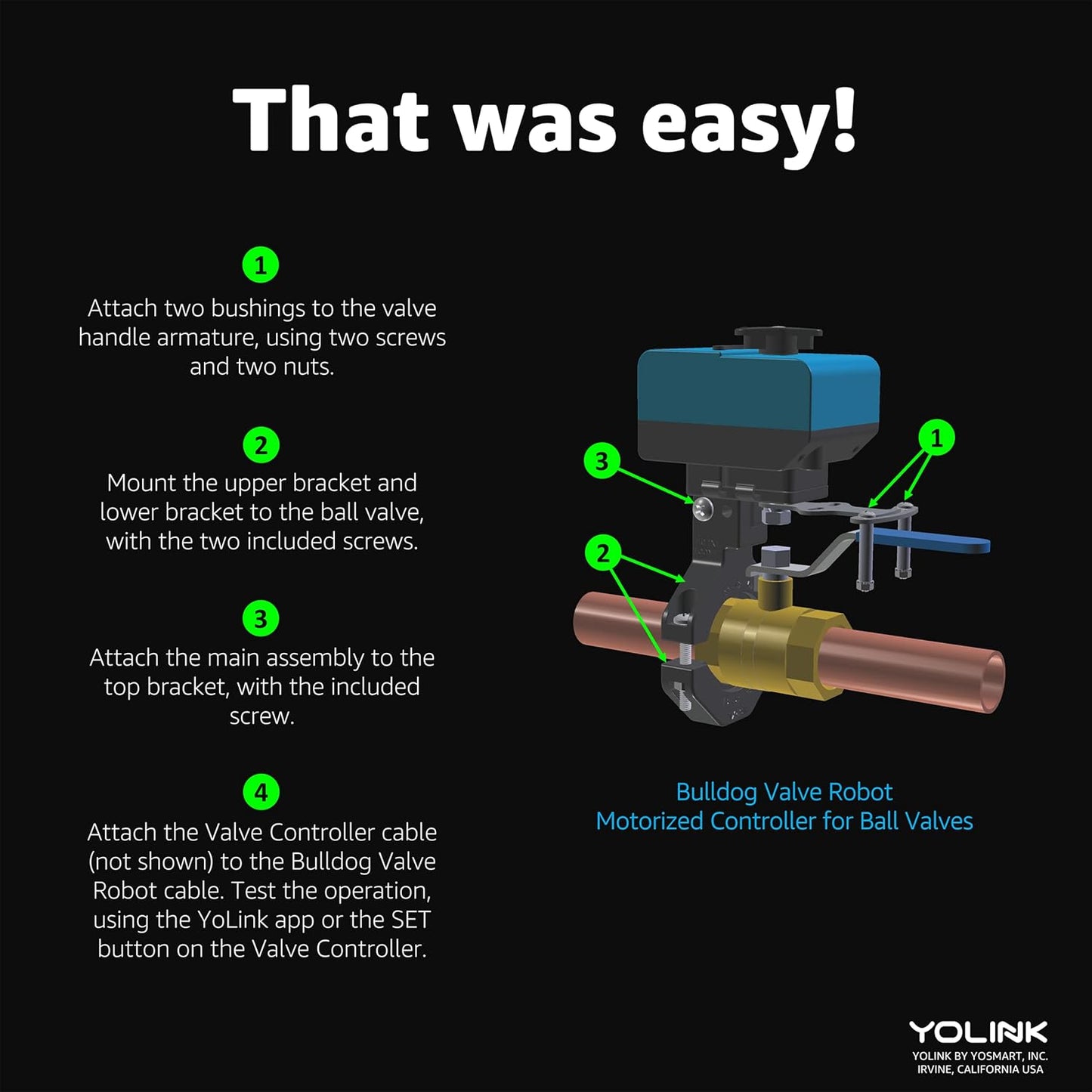 YoLink Smart Water Leak Protection System Kit: Bulldog Valve Robot, Smart Valve Controller 2, 3 Water Leak Sensors, Hub