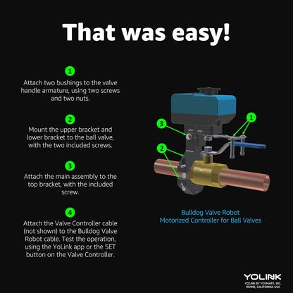 YoLink Smart Water Leak Protection System Kit: Bulldog Valve Robot, Smart Valve Controller 2, 3 Water Leak Sensors, Hub