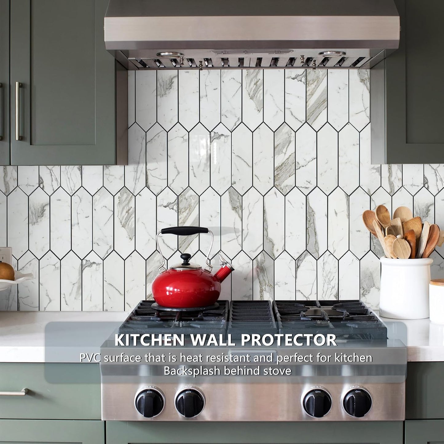 Vamos Tile Glossy Dolomite White Backsplash Tile Peel and Stick, 12.8 x 12.8 Inch 10 Sheets Long Hexagon PVC Self Adhesive Mosaic Wall Tiles Stick on Backsplash for Kitchen and Bathroom