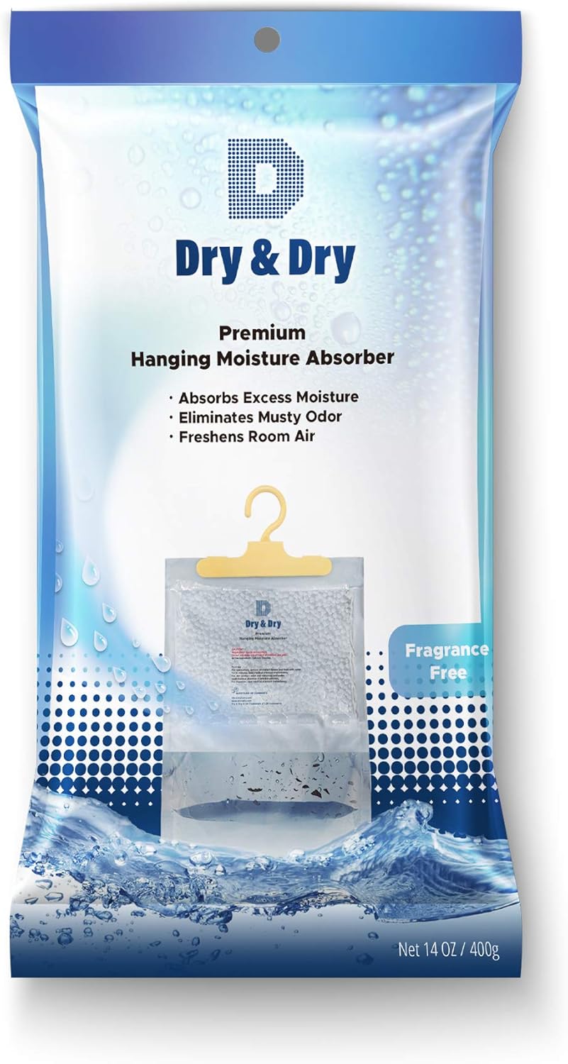 Dry & Dry 2 Packs [Net 14 Oz/Pack] Premium Hanging Moisture Absorber to Control Excess Moisture for Basements, Closets, Bathrooms, Laundry Rooms. - Ultra Strong Moisture Absorber