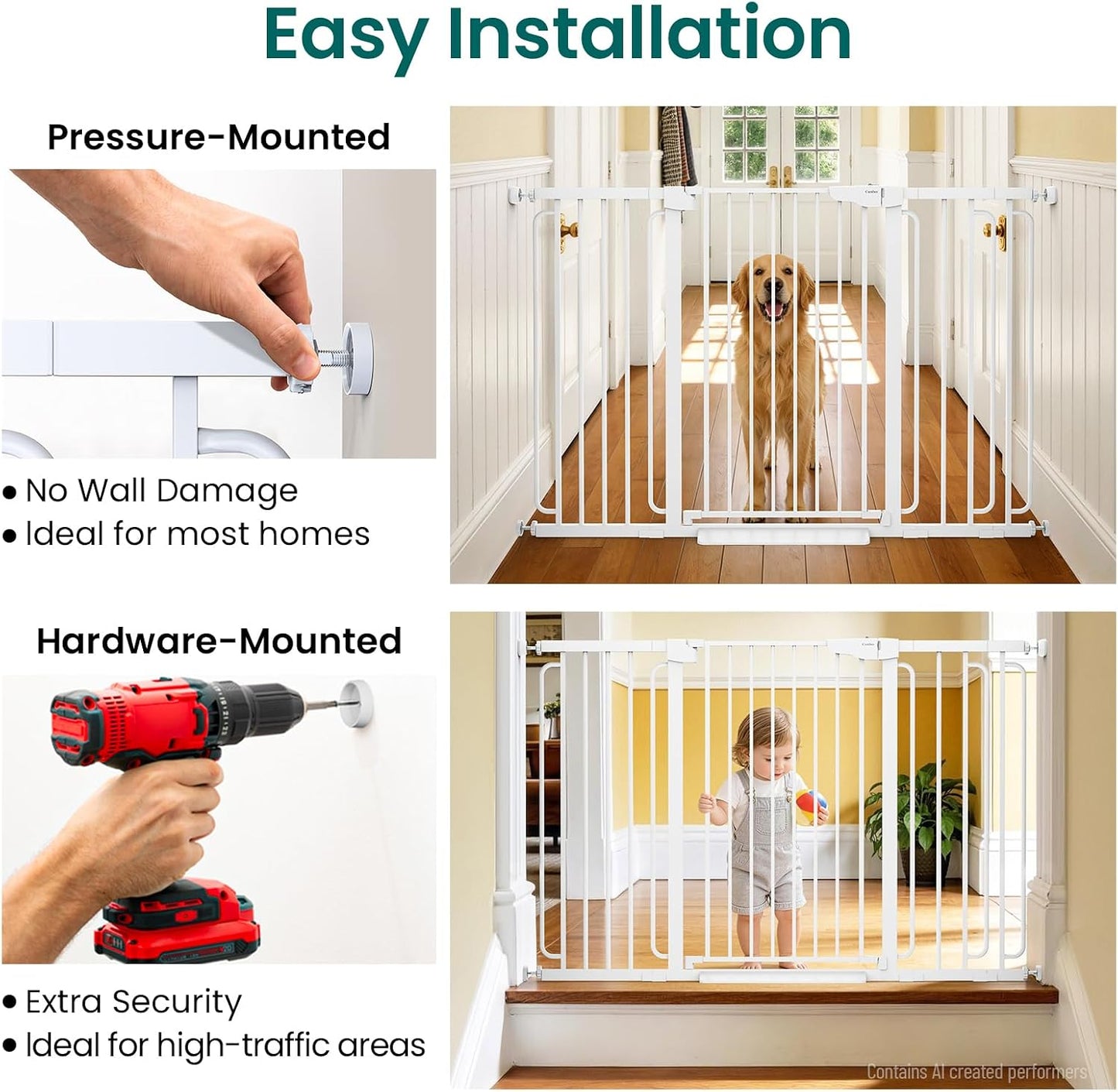 Cumbor 30-46" Baby Gate for Stairs, Mom's Choice Awards Winner-Auto Close Dog Gate for The House, Gifts for Mom, Easy Install Pressure Mounted Pet Gates for Doorways, Black