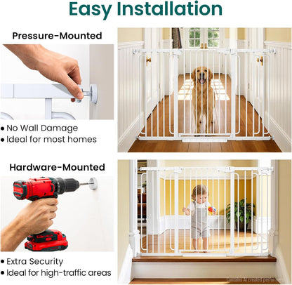 Cumbor 30-46" Baby Gate for Stairs, Mom's Choice Awards Winner-Auto Close Dog Gate for The House, Gifts for Mom, Easy Install Pressure Mounted Pet Gates for Doorways, Black