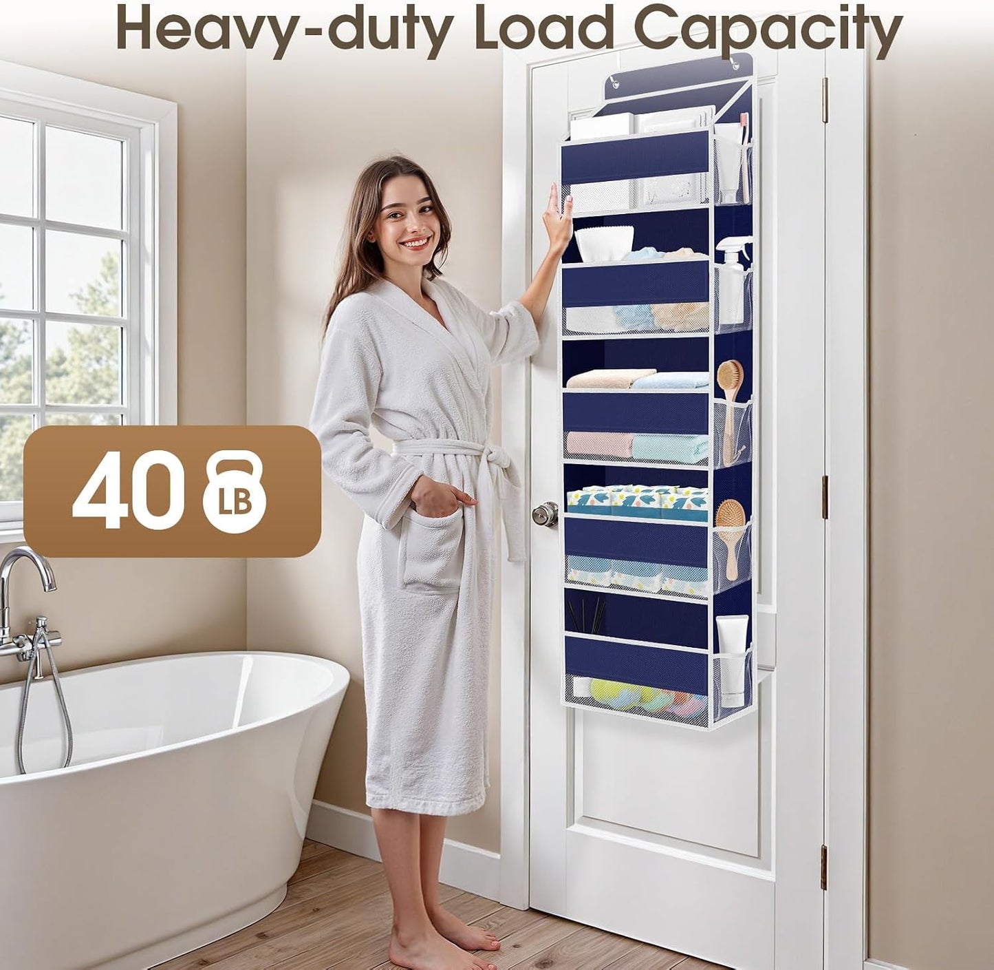 SpaceHacks 1 Pack Over The Door Organizer, Hanging Storage Organizer with Clear Window, 40lb Ultra Sturdy Large Capacity Room Organizer for Pantry Laundry Bathroom Nursery Closet Baby Essential (Grey)