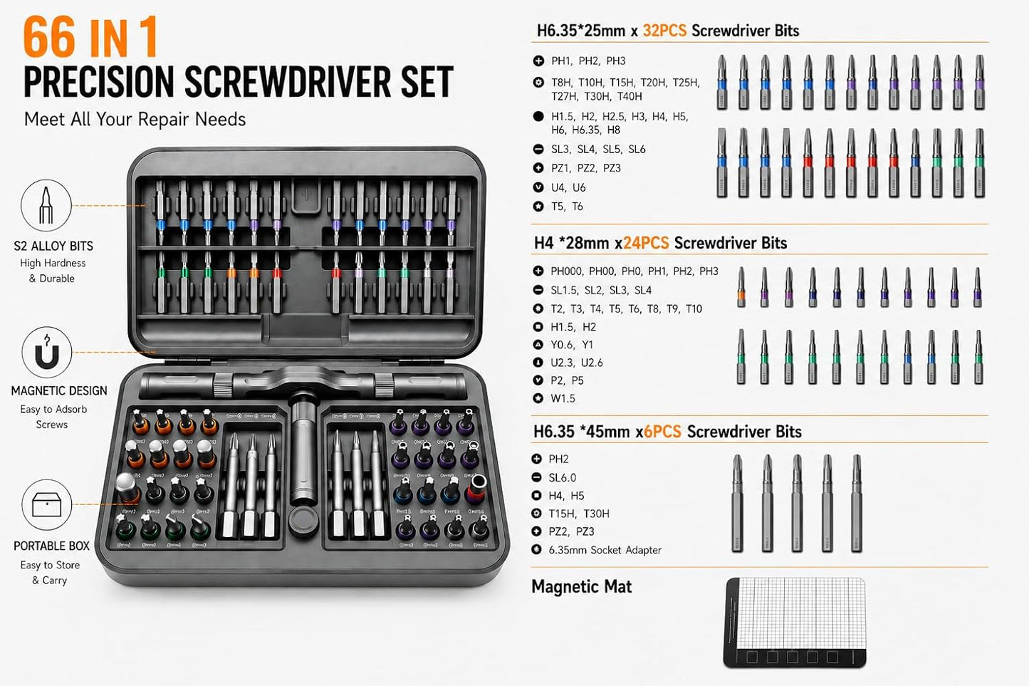 DYLIFE 42 in 1 Magnetic Screwdriver Set, DIY Ratchet Screwdriver Set, Removable Self-assembly Precision Screwdriver Kit, Magnetic DIY Precision Tool Kit for PC Laptop Mobile Cell Phone Digital Watch