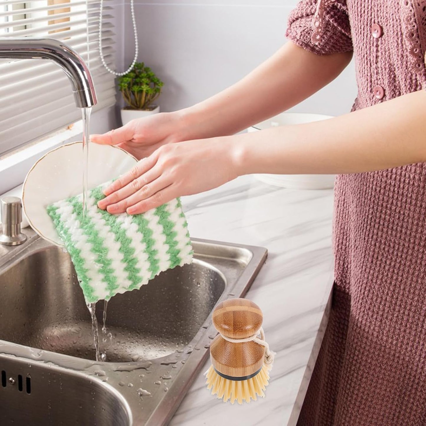 2pcs Small Head Kitchen Scrub Brush Set for Dish Washing and Sink Cleaning, Handheld Pot and Vegetable Scrubber in Black for Household Use