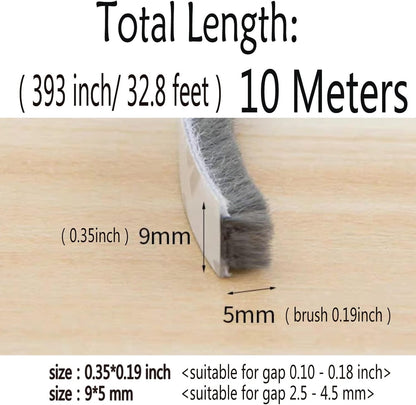 Self-Adhesive Pile Weather Stripping Seal for Sliding Windows and Door Frames, 16.5ft x 11/32 inch, Grey