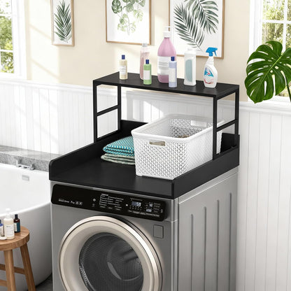 Washer Dryer Countertop with Guardrails, Heavy Duty Laundry Room Counter Top with Anti-Slip Strips & Storage Space, Waterproof Over Washer Dryer Shelf for Laundry Room Organization Black