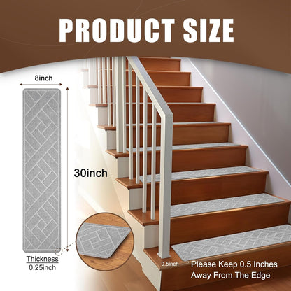 15 Pack 8 "X 30" Non-Slip Carpet Stair Treads for Indoor Wooden Steps, Made of Polyester and Reusable Adhesive, Suitable for Kids Elders and Pets（Black Lines）