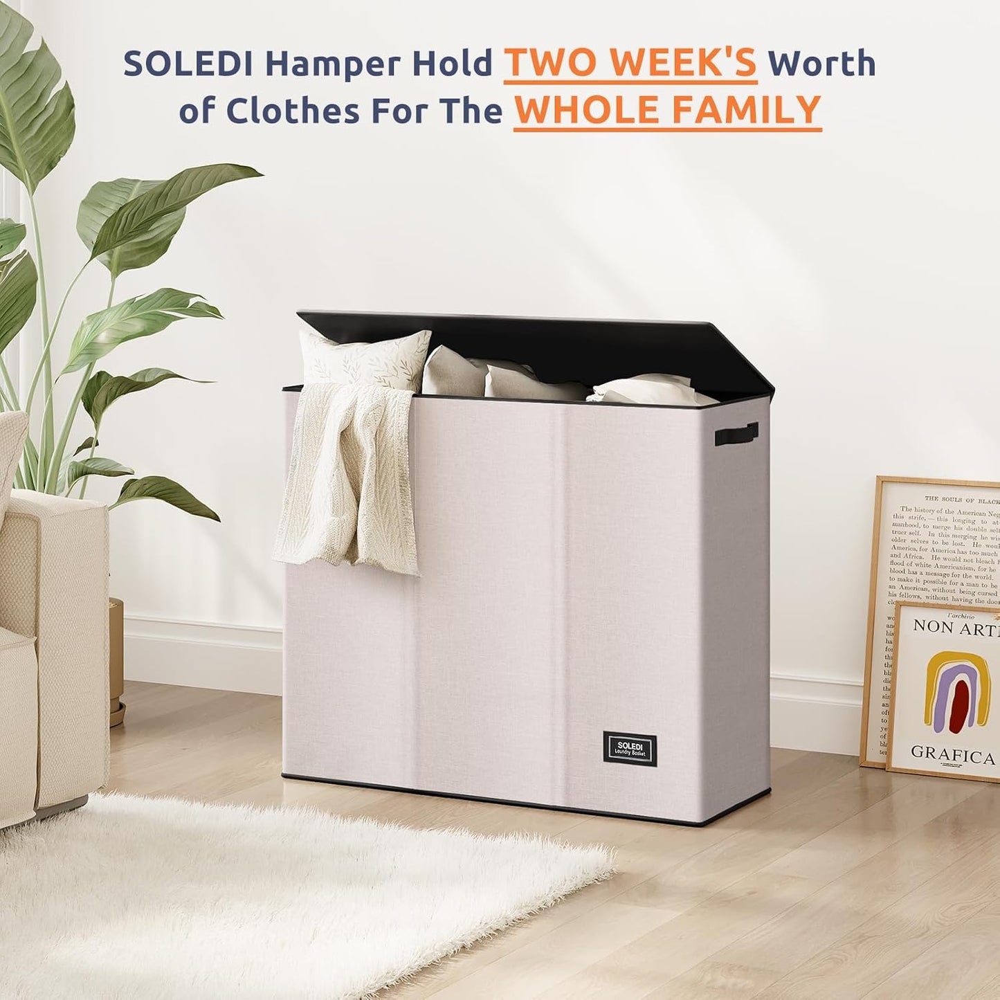 SOLEDI 180L Laundry Hamper 3 Section, Extra Large Laundry Hamper with Lid, Dirty Clothes Hamper with Sturdy Handle, Large Laundry Basket Organizer for Laundry Room, Bedroom, Hampers for Laundry