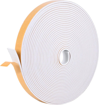 Self Adhesive Foam Tape Weatherstrip 1/2in x 1/4in x 42Ft High Density Foam Insulation Strips Foam Seal Weather Stripping with Strong Adhesive for Door and Window Sound Isolation Soundproofing, White