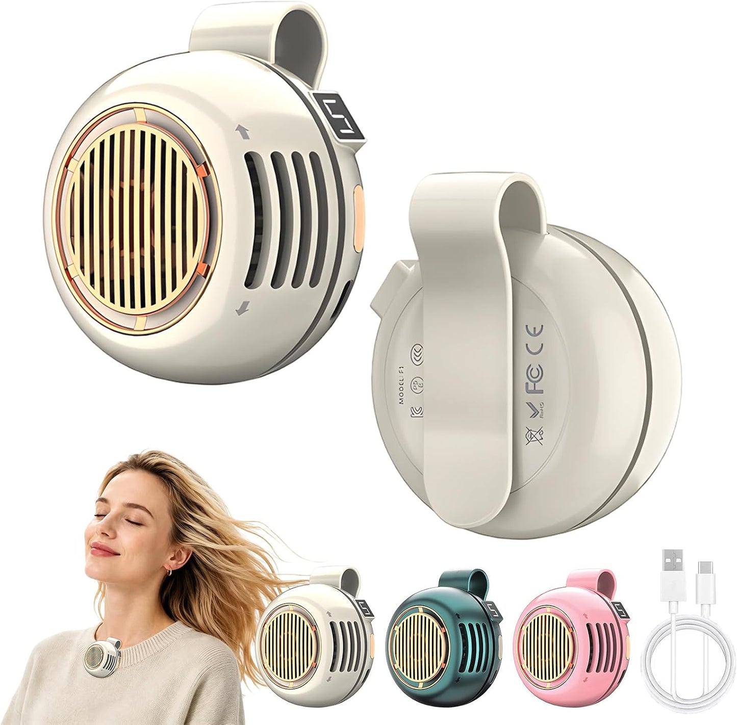Small Clip Fan, Personal Waist Fans,Portable Silent Mini Bladeless Fan Clip On for Shirt ,Hands-Free Personal Clip Fans 3 Speeds,Clips on Waist Neck Fanes for Outdoor,Camping,Travel,Office (White)