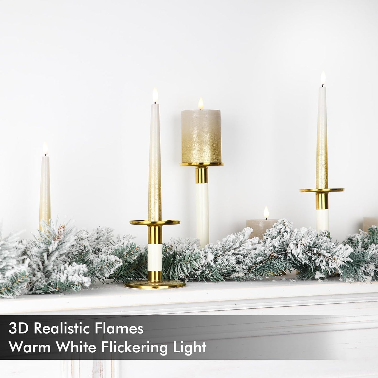 Fanna Flameless LED Pillar Candles with Timer for Wreath, Battery Operated Rustic Wax Candles with Remote for Christmas, 8 Batteries Included - Set of 4 (D 3" x H 4") - Sand Grey/Gold