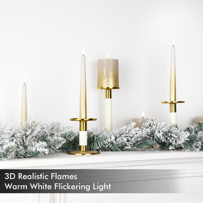 Fanna Flameless LED Pillar Candles with Timer for Wreath, Battery Operated Rustic Wax Candles with Remote for Christmas, 8 Batteries Included - Set of 4 (D 3" x H 4") - Sand Grey/Gold