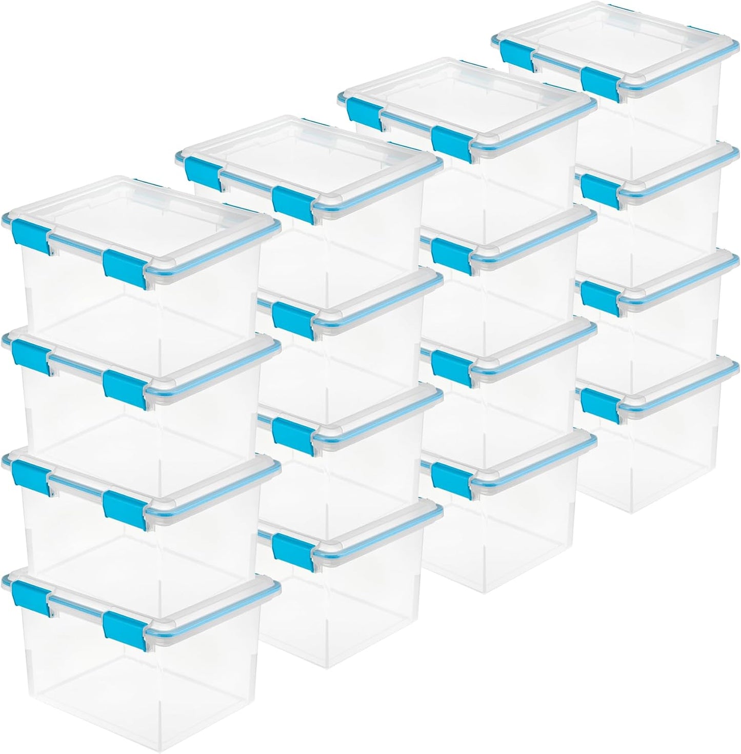 Sterilite 4-Pack Gasket Box, Home Storage Organizer Bins with Lids, 37 Quart – Stackable Clear Plastic Containers for Bedroom, Bathroom, Garage, Basement, or Attic
