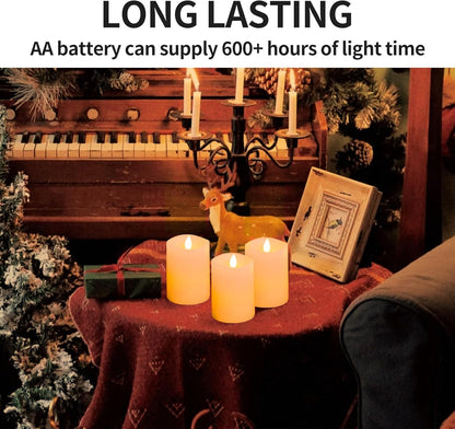 3x3 Flickering Flameless Candles Set of 2, 2AA Battery Life 600 Hours Battery Candles Flickering with Timer,3 inch Flameless Candles with Remote for Indoor/Outdoor, Ivory
