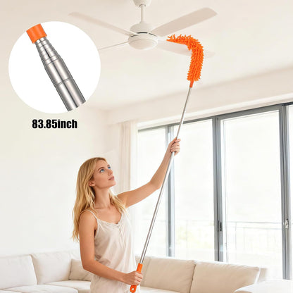 Cobweb Duster with Extension Pole, 4-in-1 Washable Cleaning Duster Kit, 15-100 Inch Long Telescoping Pole, Bendable Design for High Ceiling Fans Furniture, Microfiber Webster Remover Tools