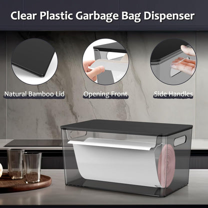 COAZEX 2 Pack Trash Bag Holder Under Sink Stackable, Plastic Garbage Dispenser with Lid, Trash Bag Storage Dispenser Roll Holder for Kitchen, Pantry, Laundry Room Organization