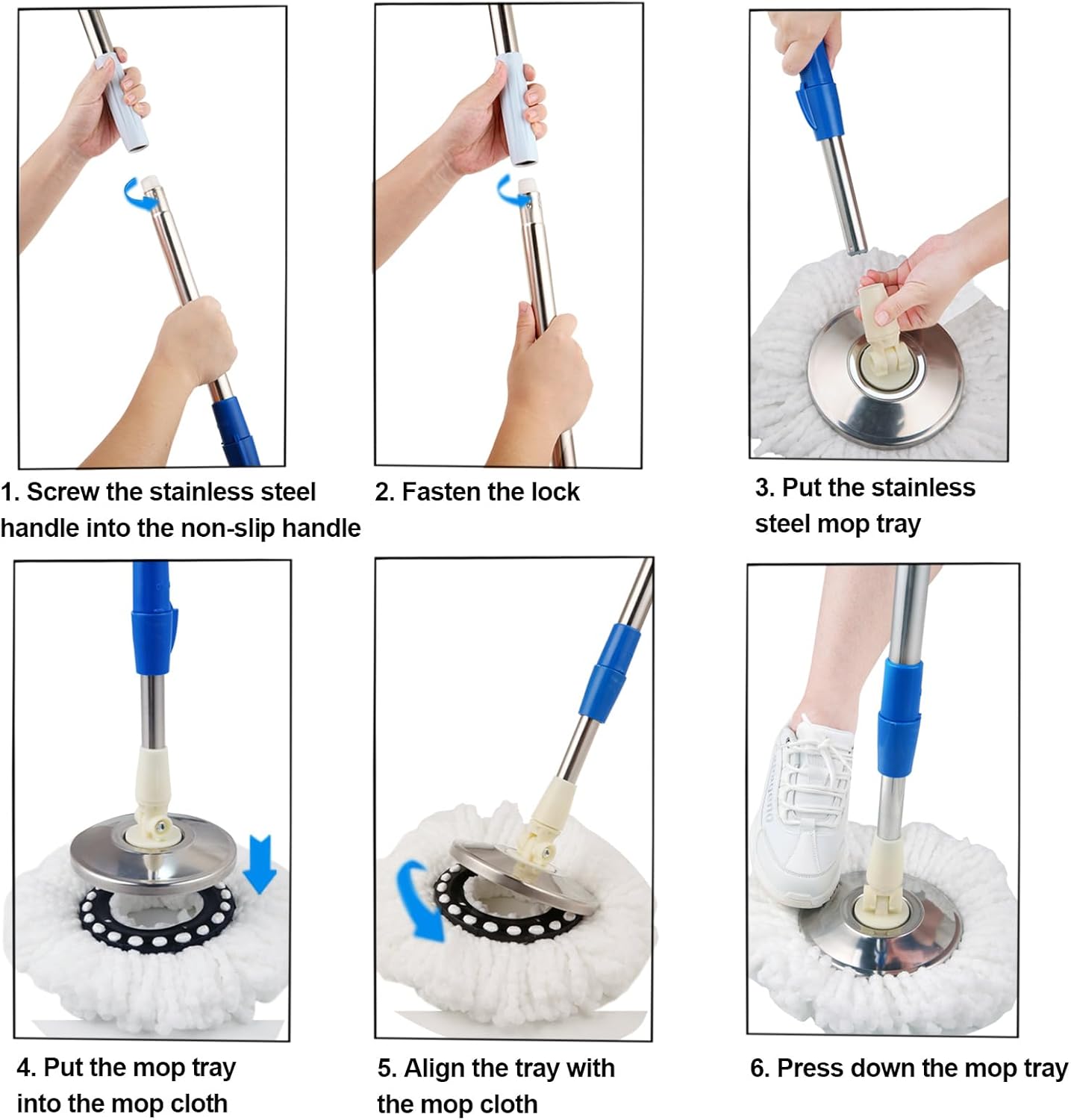 Spin Mop and Bucket with Wringer Set, 360° Spinning Mop Bucket System with 3 Microfiber Mop Replacement Heads and 50" Stainless Steel Adjustable Handle for Floor Cleaning