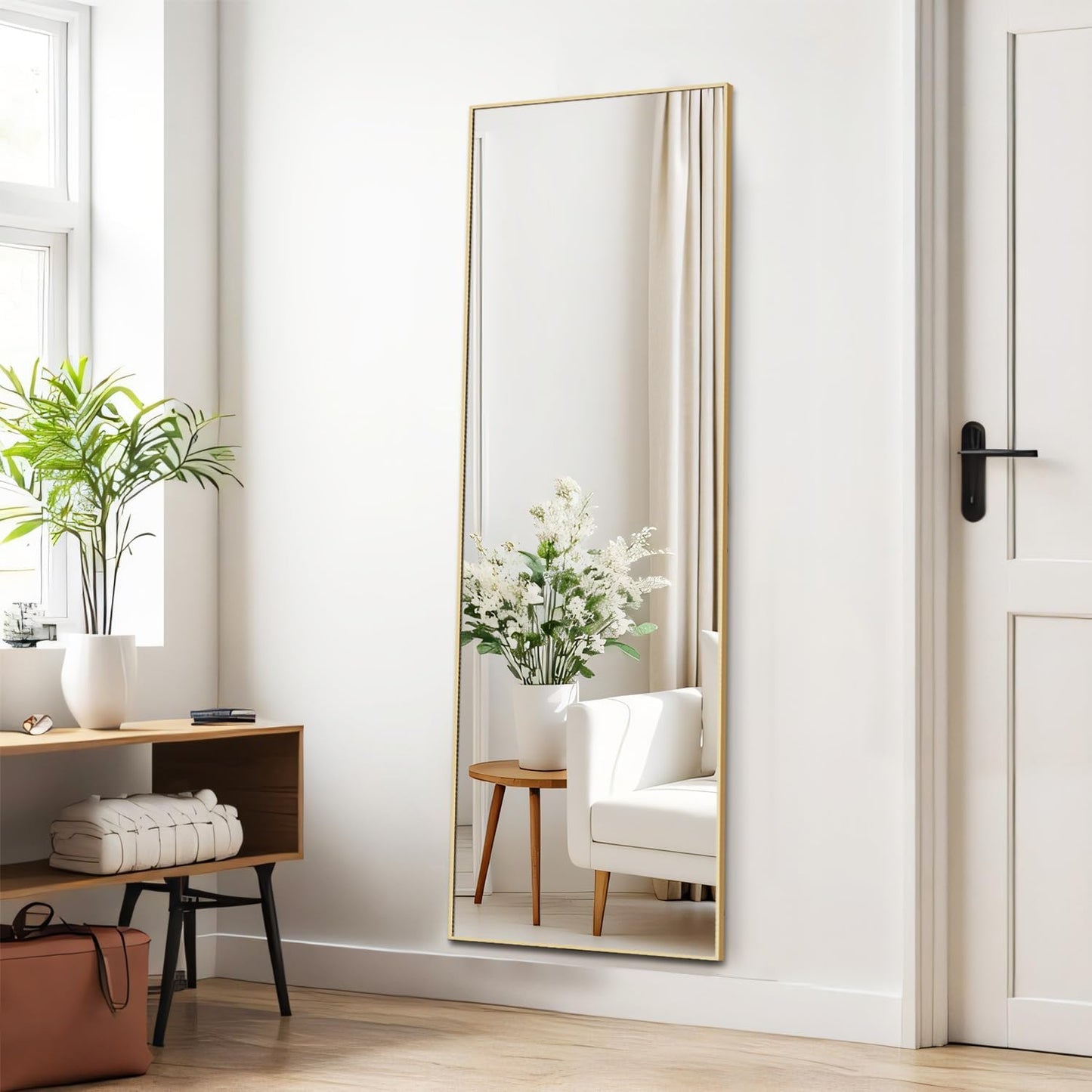 Arched Mirror Full Length, Upgraded 16"x59" Body Wall Mirrors with Shatter-Proof Glass, Floor Standing, Hanging or Leaning, Tall Arch Mirror with Stand Aluminum Alloy Frame for Bedroom, Black