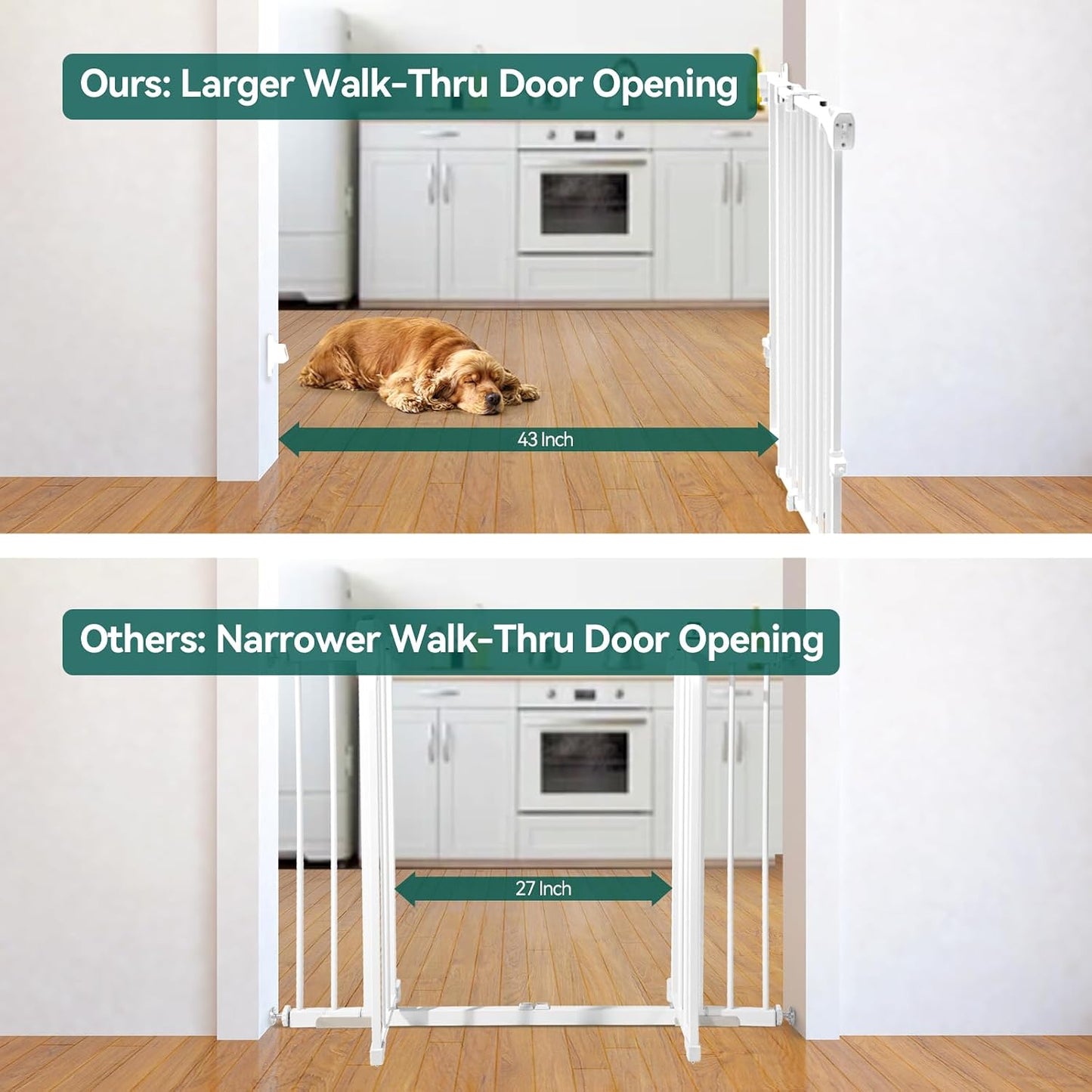 Babelio Baby Gate for Stairs, Kitchen & Doorways, No Bottom Bar| One-Handed Operation| Auto-Close| Hardware Mount (Drill Needed) Safety Dog/Pet Gate (Black - B17, 26-43" W, 28" H)